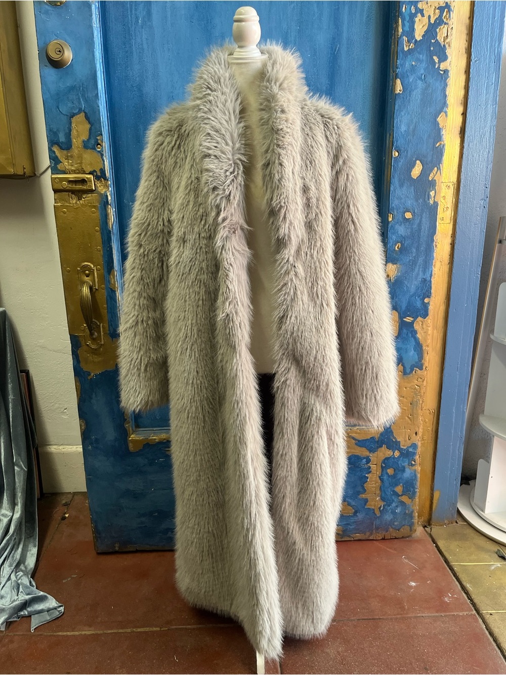 Fashion Nova Long Faux Fur Teddy Coat in Light Gray
